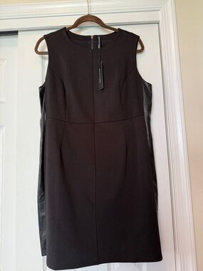 Walter Baker Black Sleeveless Sheath Dress with Faux Leather Sides nwt size 14 P